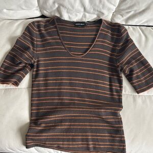 Giorgio Armani Women's Long Sleeve Top - Brown and Orange Stripes